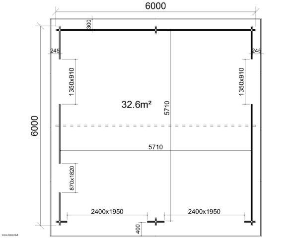 GARAGE DI LEGNO 6X6M PIANTINA