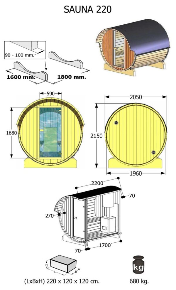 Misure Sauna da esterno modello 220