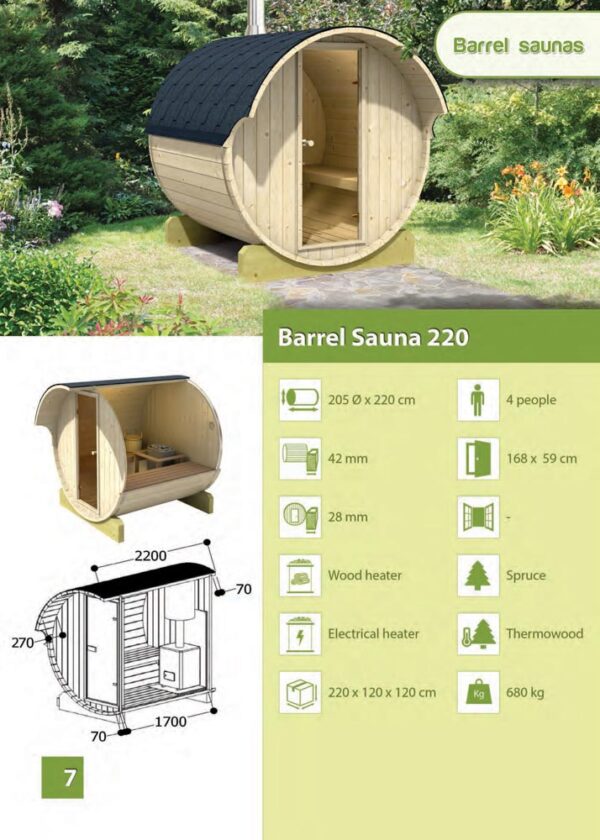 Scheda tecnica Sauna da esterno 220