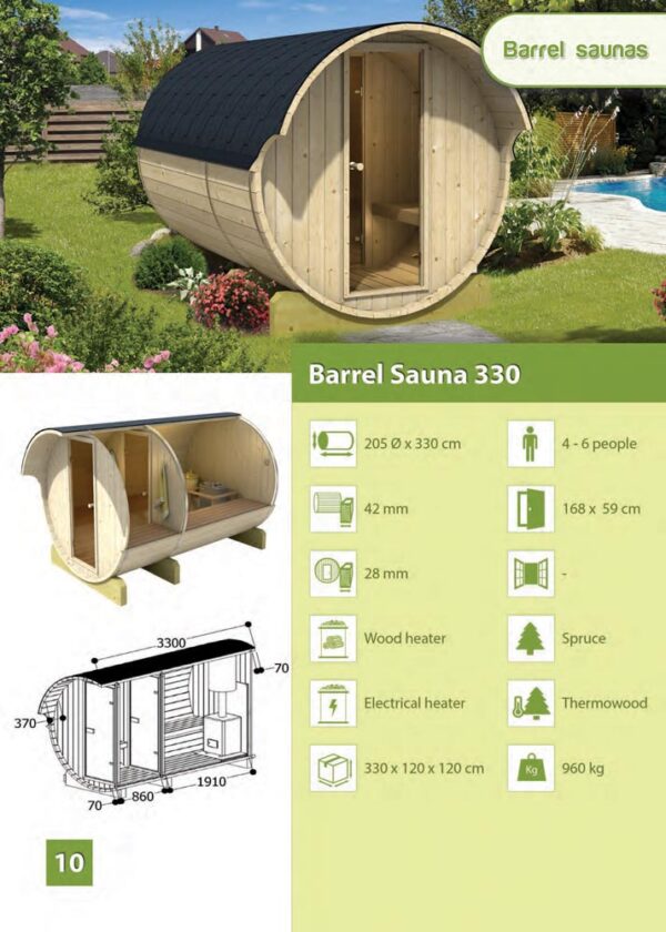 Sauna da esterno modello 330 scheda tecnica