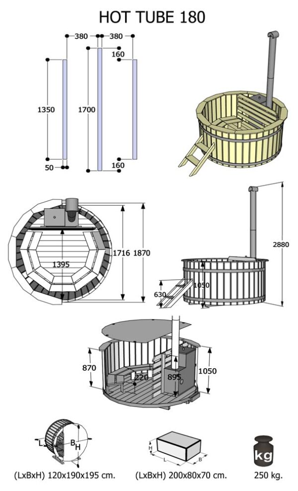 Misure minipiscine da esterno modello hot tube 180