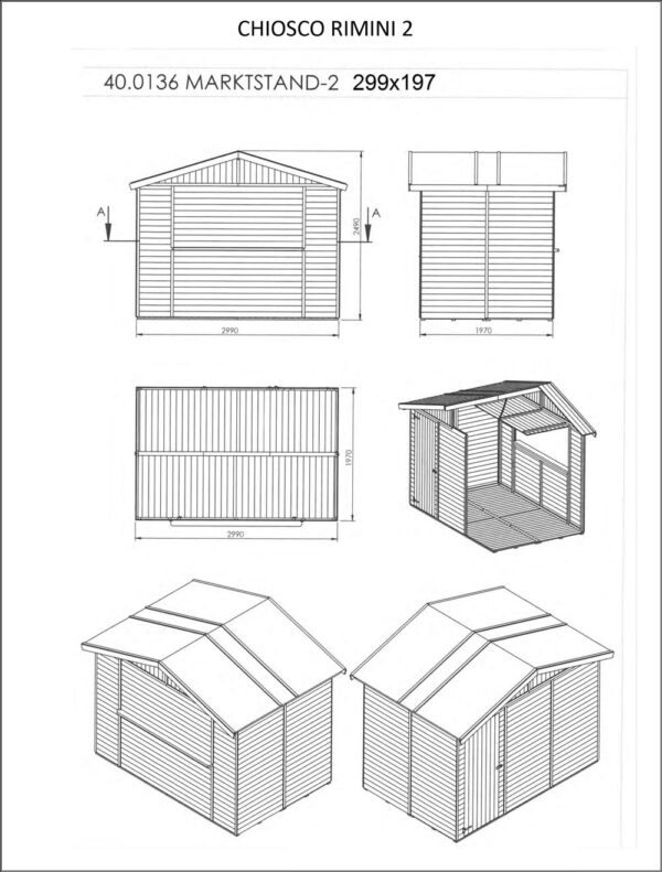 Chiosco in legno modello Rimini 3x2 - Dimensioni