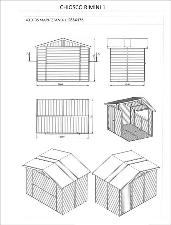 Chiosco in legno modello Rimini - Dimensioni