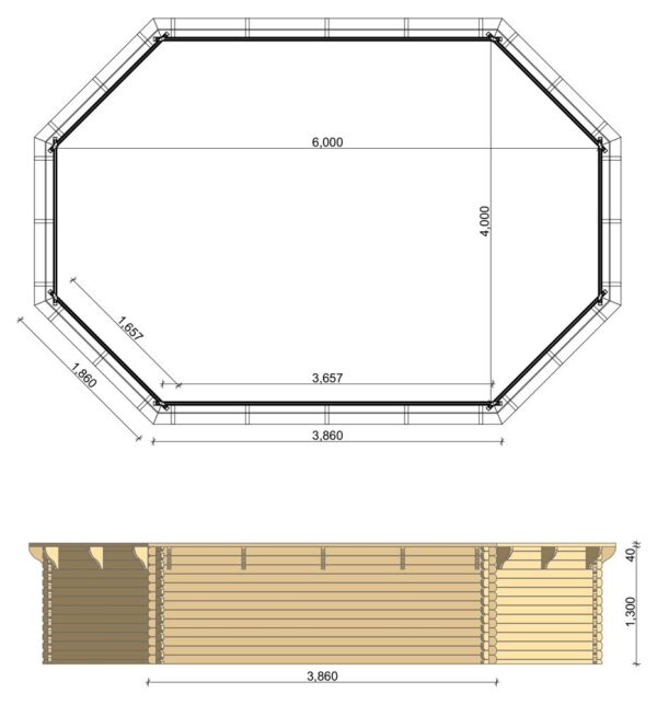 Scheda tecnica piscina ottagonale 4x6 metri