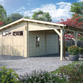 Garage in legno 3,5×5 (44mm) con tettoia 3 metri