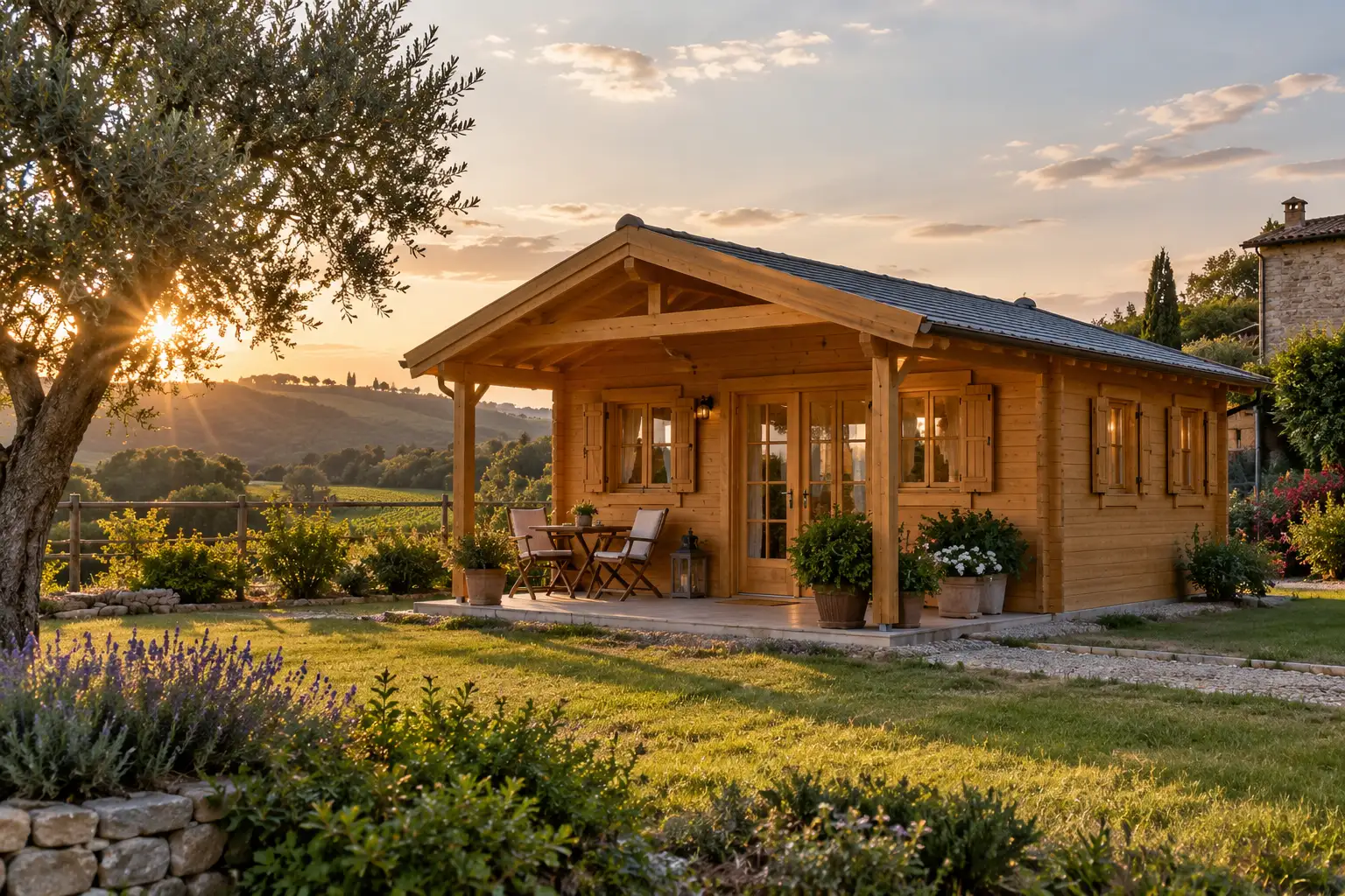 chalet in legno con porte e finestre
